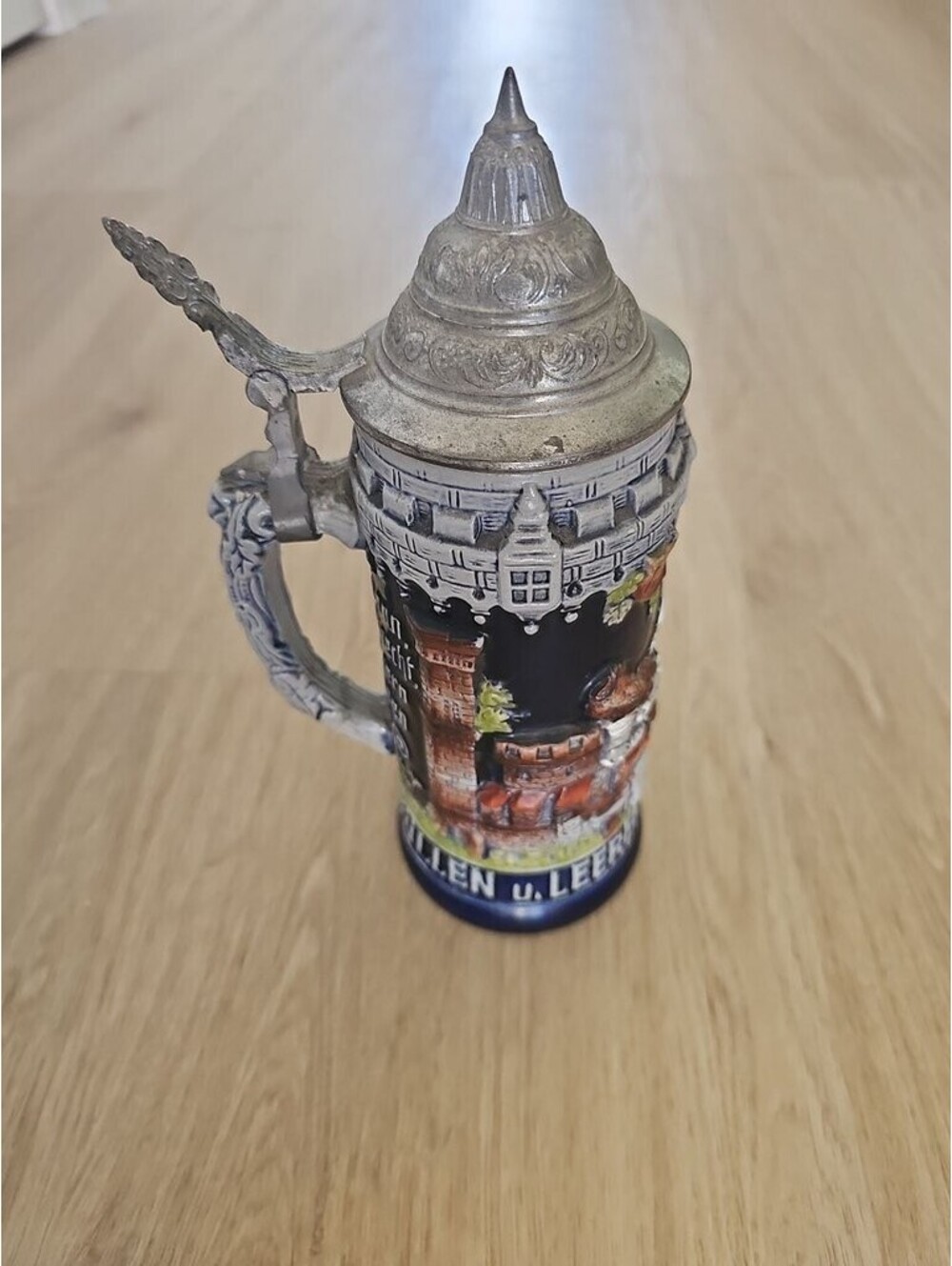 Vintage German Beer Stein with Pewter Lid
